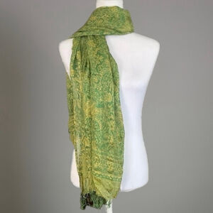Green Gold Paisley Floral Long Sheer Scarf